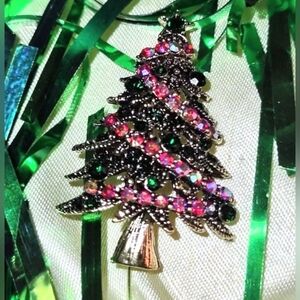 Small Crystal Christmas Tree Brooch  - C